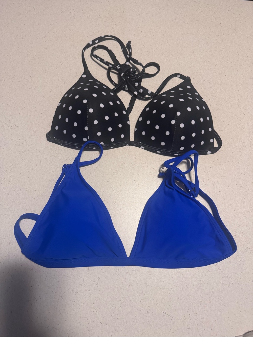 SHEIN Black Polka Dot & Royal Blue Triangle Bikini Tops